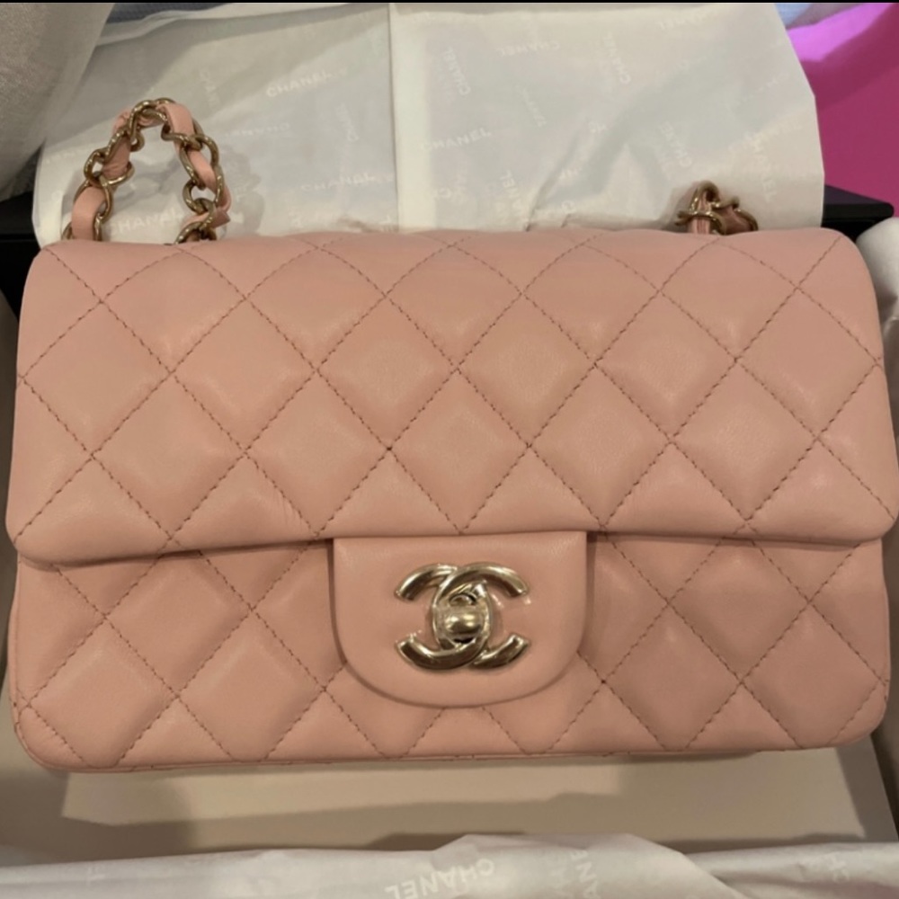 Chanel classic mini flag rectangle - light pink new in box